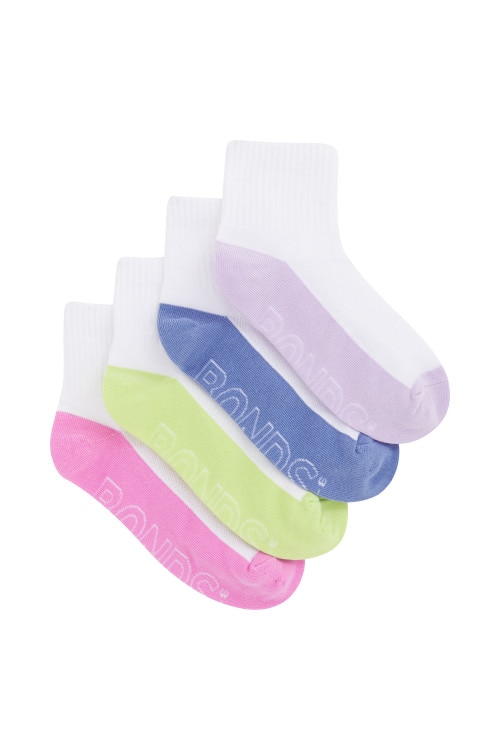 Kids Logo Light Quarter Crew Socks 4 Pack