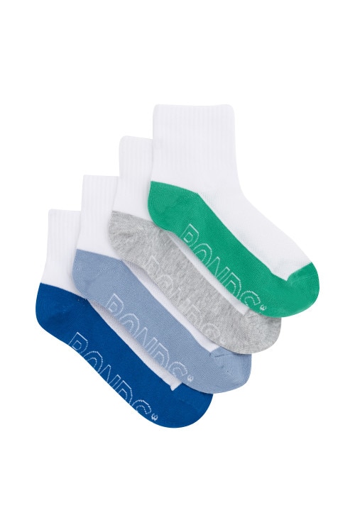 Kids Logo Light Quarter Crew Socks 4 Pack