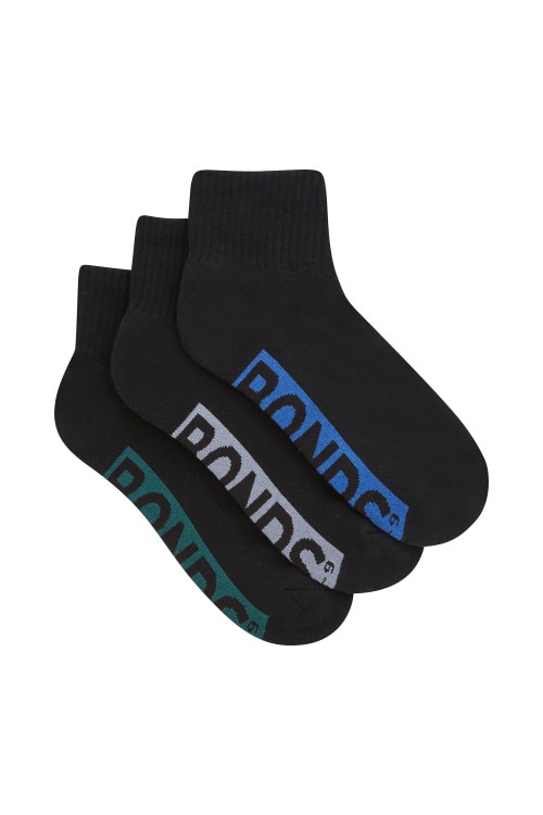 Mens Logo Cushioned Quarter Crew Socks 3 Pack