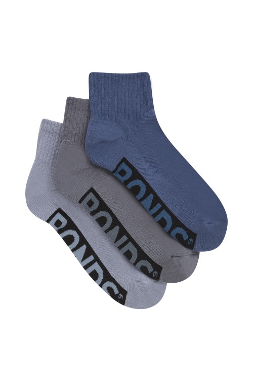 Mens Logo Cushioned Quarter Crew Socks 3 Pack