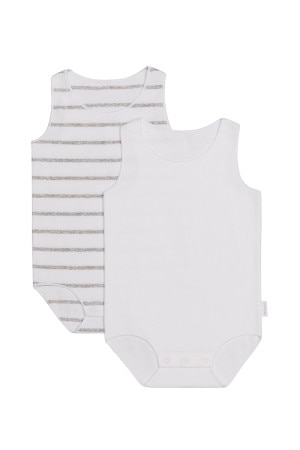 Bonds Baby Wonderbodies Rib Singletsuit 2 Pack White & Grey Stripe & White