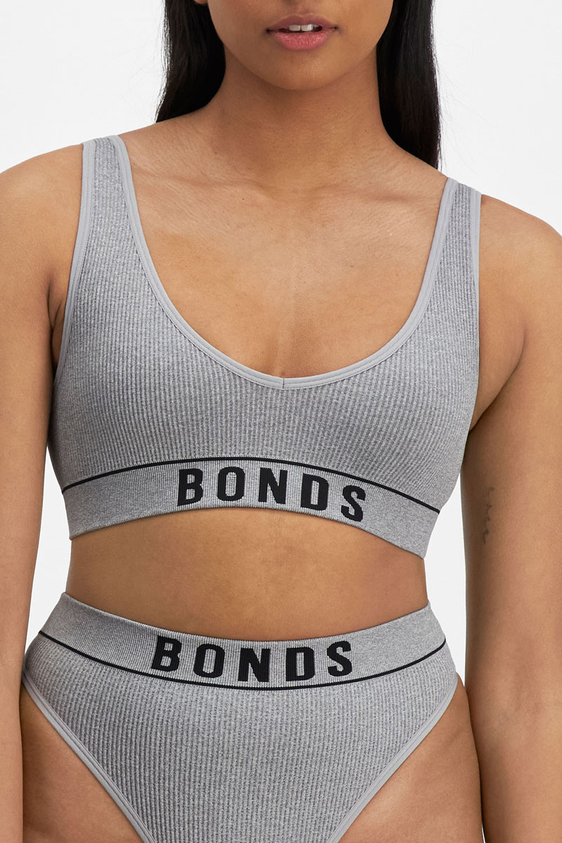 Bonds Women's Retro Rib Deep V Crop Bra - Black