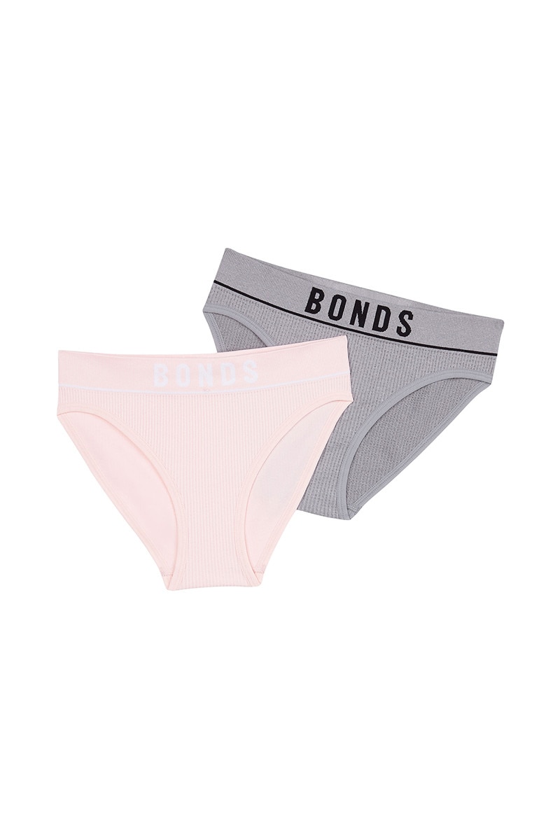 Bonds Girls Original Rib Bikini 2 Pack, Girls Underwear
