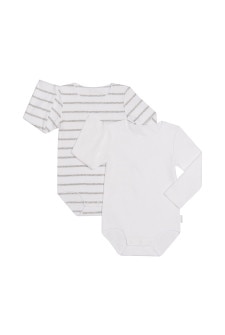 Bonds Rib Long Sleeve Bodysuit 2 Pack White & Grey Stripe & White