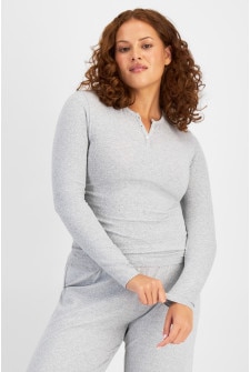 Sleep Pointelle Henley Long Sleeve Top