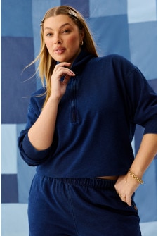 Denim Wash Half Zip Pullover