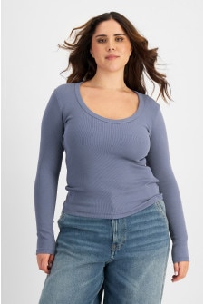 Organic Cotton Rib Long Sleeve Scoop Tee