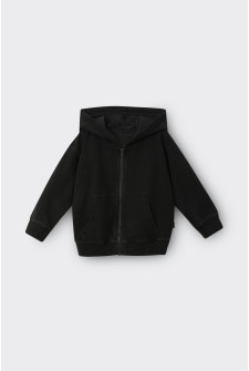 Black Denim Wash Zip Hoodie