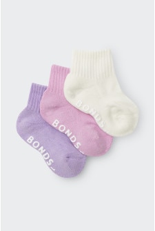 Baby Logo Cushioned Solid Colours Quarter Crew 3 Pack