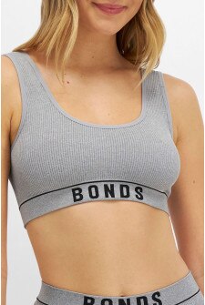 Bonds Retro Rib Scoop Crop Heritage Grey Marle