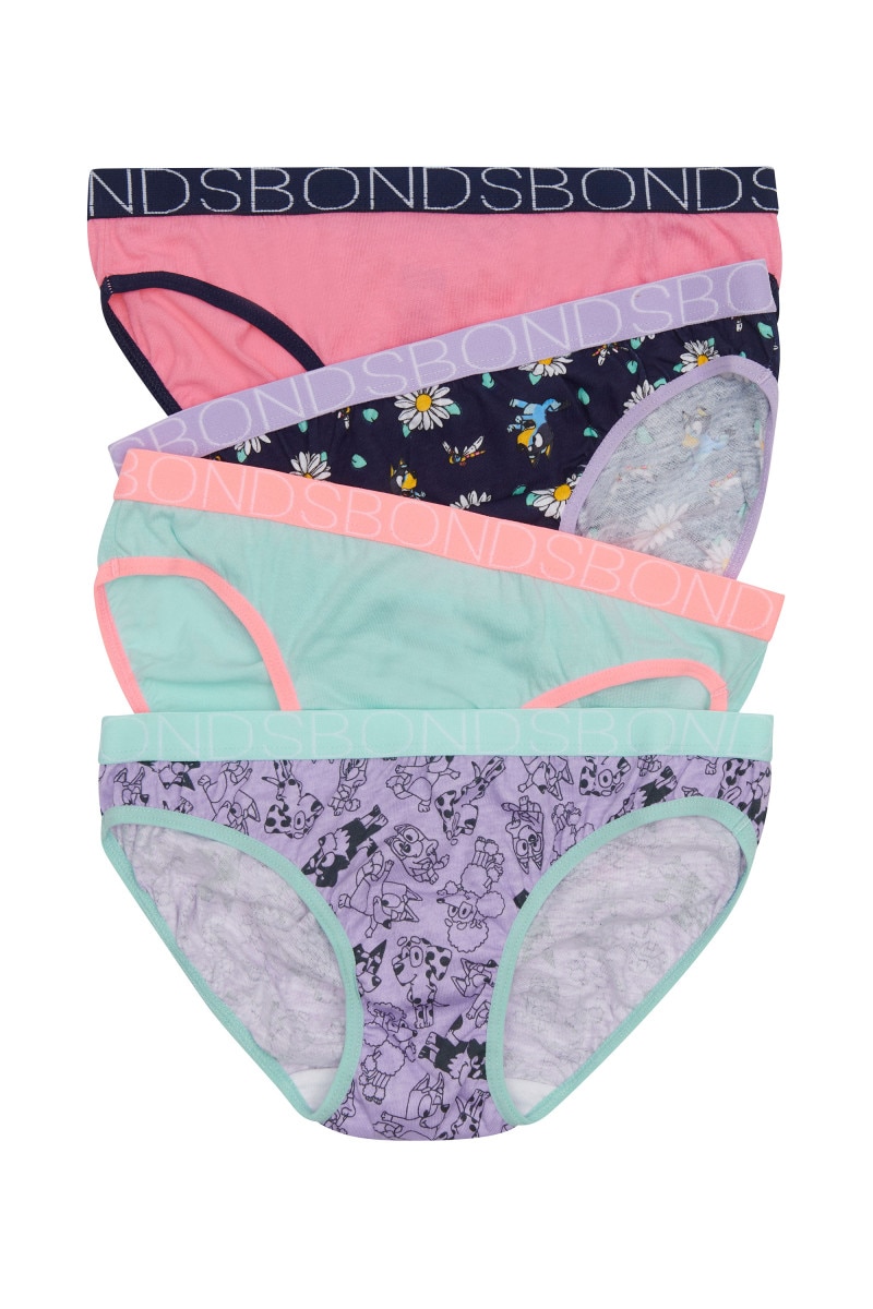 BONDS x Bluey Girls Bikini 4 Pack, UWUR4A