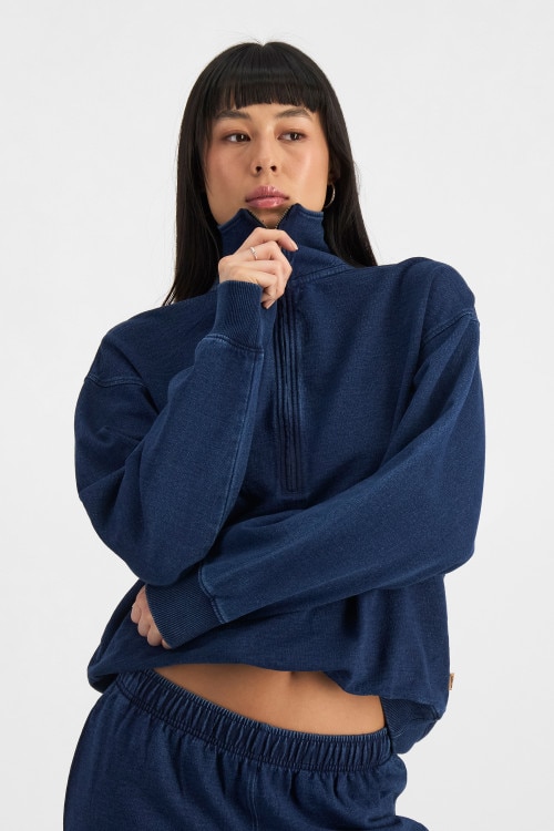 Denim Wash Half Zip Pullover
