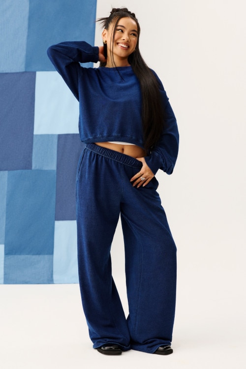 Denim Wash Wide Leg Trackie