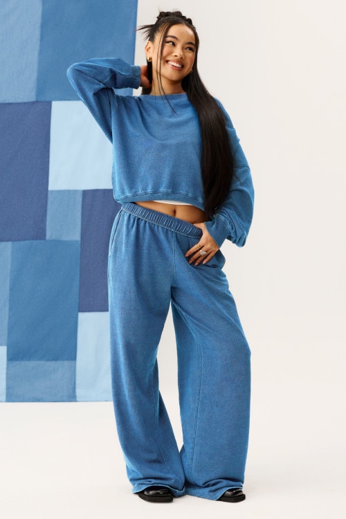 Denim Wash Wide Leg Trackie
