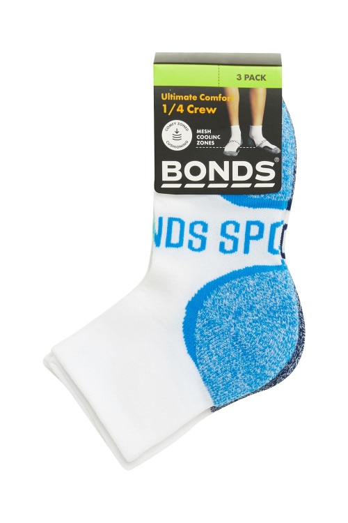 Kids Ultimate Comfort Quarter Crew Socks 3 Pack
