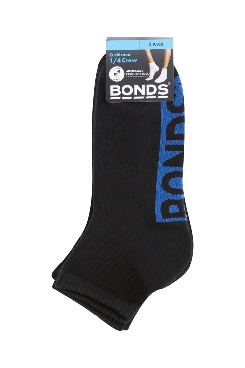 Mens Logo Cushioned Quarter Crew Socks 3 Pack