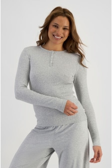 Sleep Pointelle Henley Long Sleeve Top
