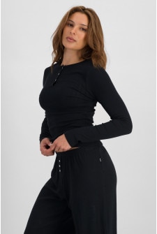 Sleep Pointelle Henley Long Sleeve Top