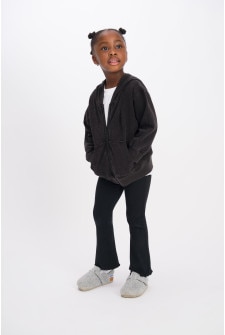 Black Denim Wash Zip Hoodie