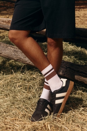 Mens Logo Cushioned Crew With Stripe 3 Pack