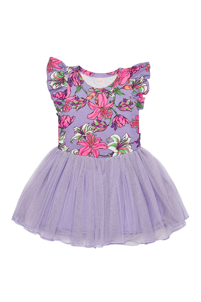 BONDS Girls Ruffle Sleeve Tutu Dress KWPAK Blooming Hibiscus Lilac