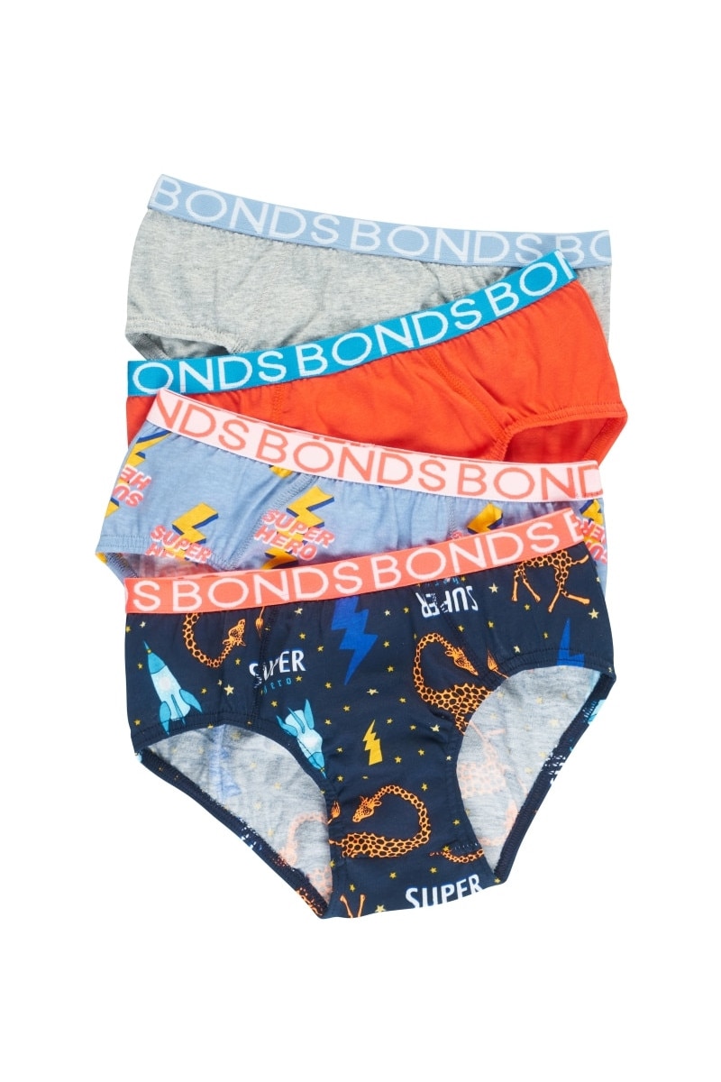 4 Pack Bonds Boys Male Kids Plain Undies Underwear Brief Jock Size 2-14 UZW14A 