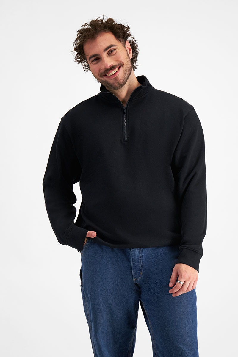 Mens black half zip pullover top