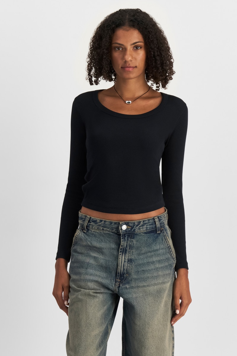 Organic Cotton Rib Long Sleeve Sccop Tee