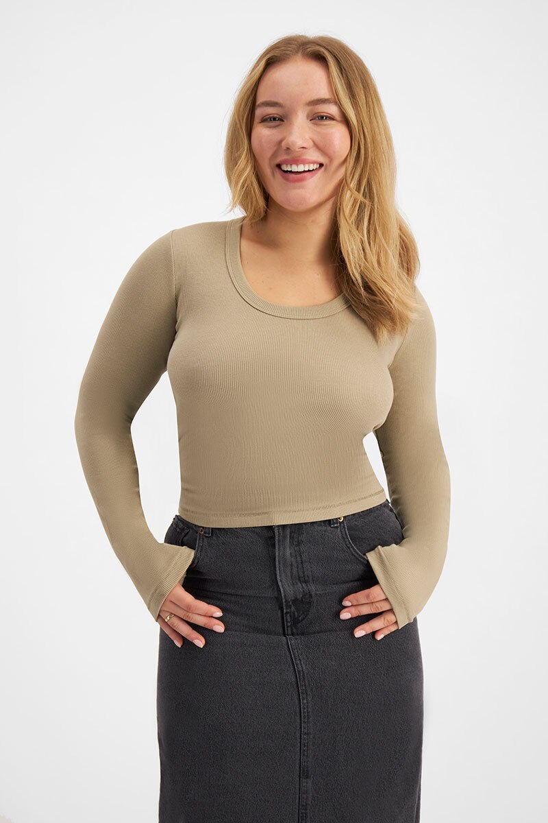 G-Star Damen Slim Rib Scoop T Ls Top – Langärmliges Rippenstrick-Top Mit Rundhals