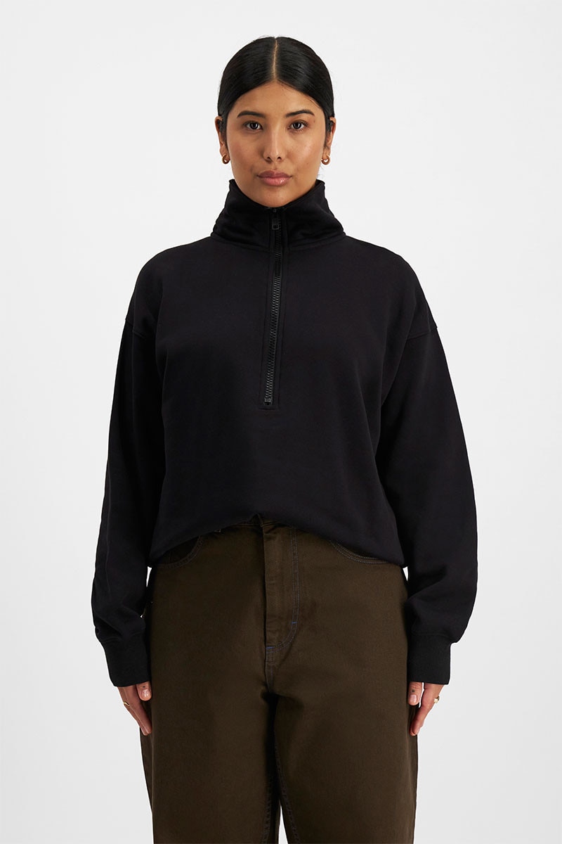 Black fleece half zip pullover 2025