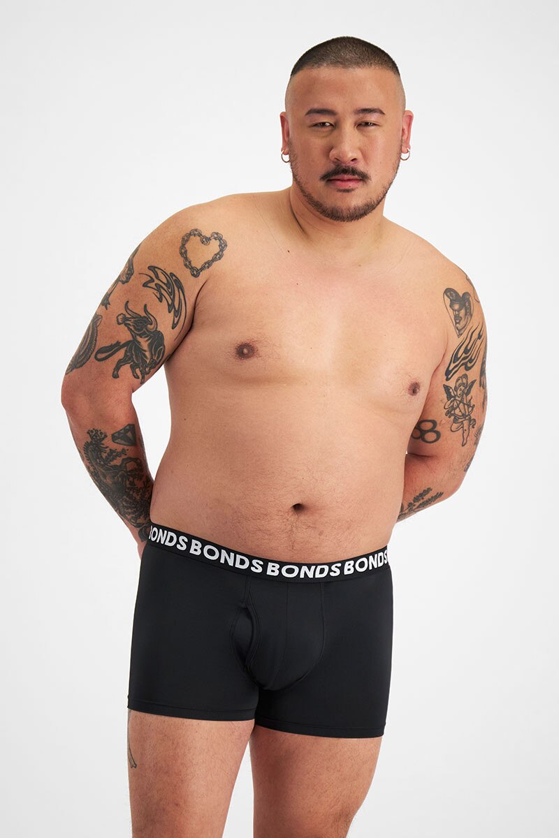 Mens Bonds Stretchables Everyday Trunks Underwear Black With Pink Band main image 1