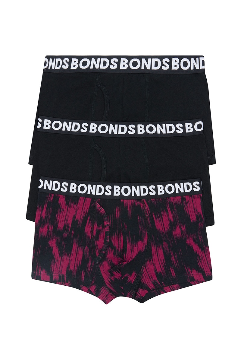 Mens Bonds Stretchables Everyday Trunks Underwear Black With Pink Band