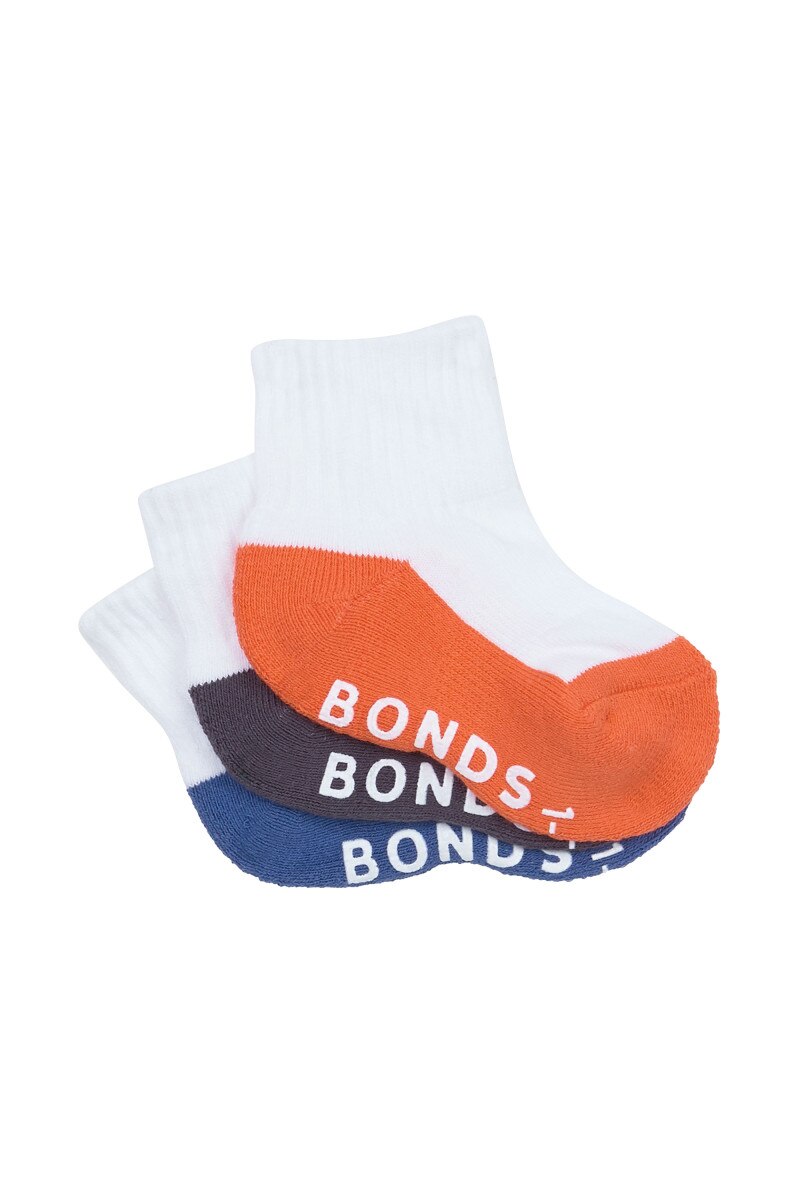 Bonds Baby Cushioned Quarter Crew Socks 3 Pack | Baby Socks | RXUH3N