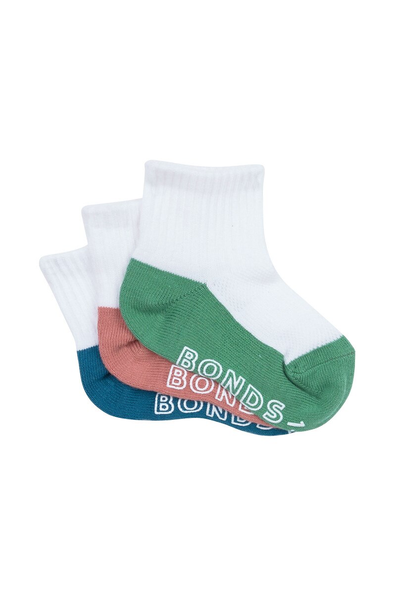 Bonds Baby Lightweight Quarter Crew Socks 3 Pack | Baby Socks | RXVF3N