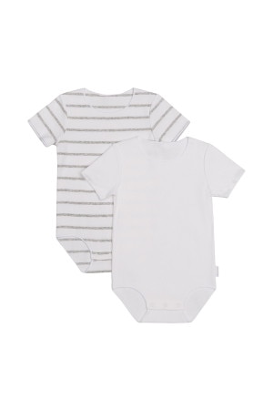 Bonds Rib Short Sleeve Bodysuit 2 Pack White & Grey Stripe & White