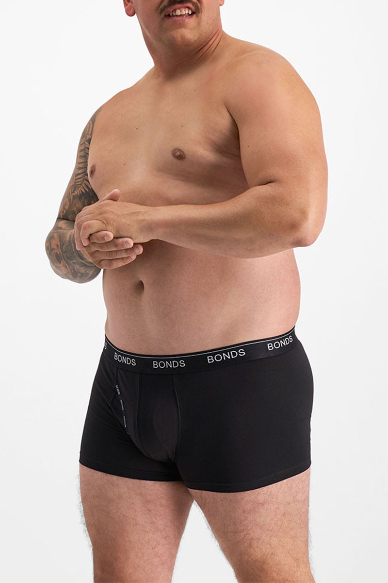 3 X Mens Bonds Guyfront Trunk Underwear Undies Black Pack – Tie