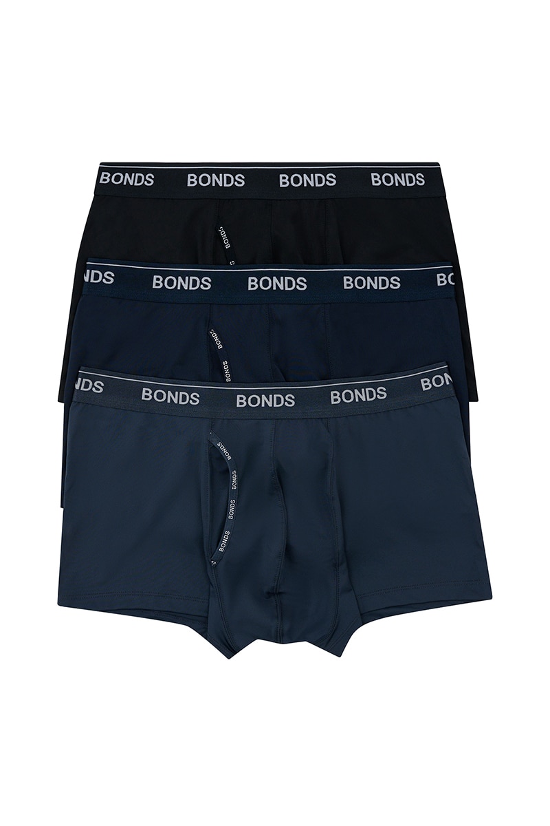 3 X Bonds Mens Total Package Trunk Underwear Undies Black/Black - Onceit