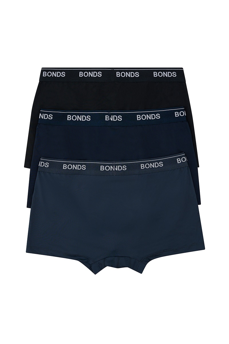 3 X Mens Bonds Guyfront Trunk Underwear Undies Black Pack – Tie