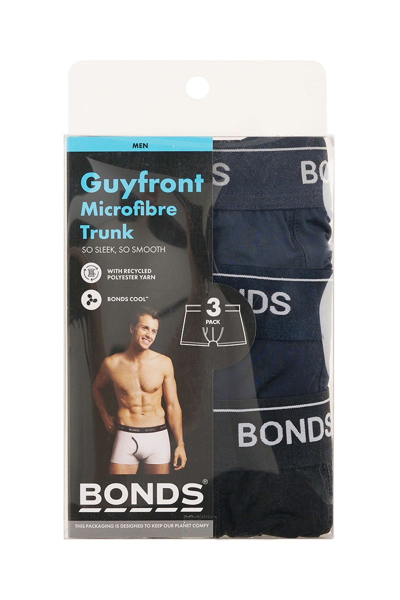 Bonds Men's Guyfront Microfibre Trunk 3 Pack Black