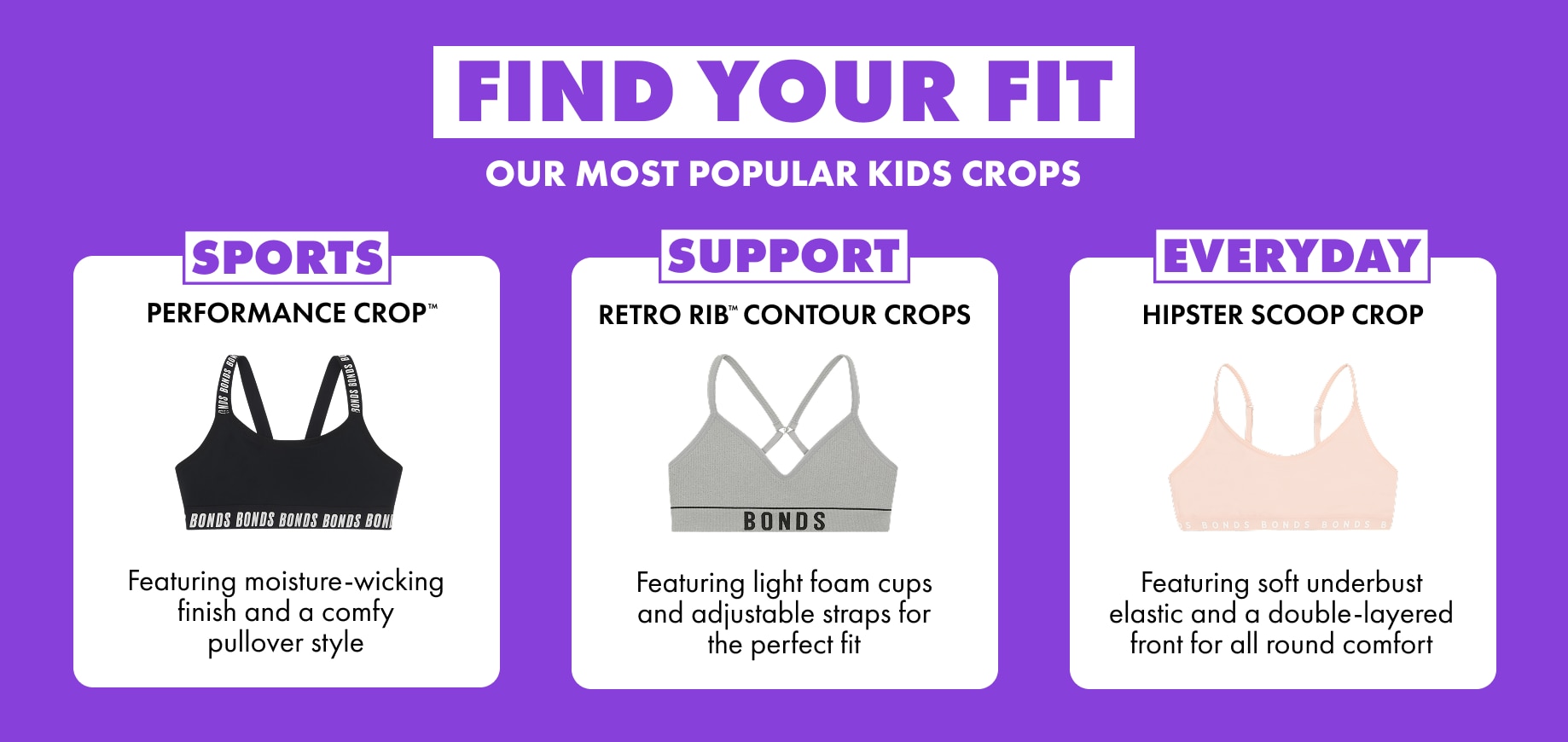 Find Your Fit. Our Most Popular Kids Crops.