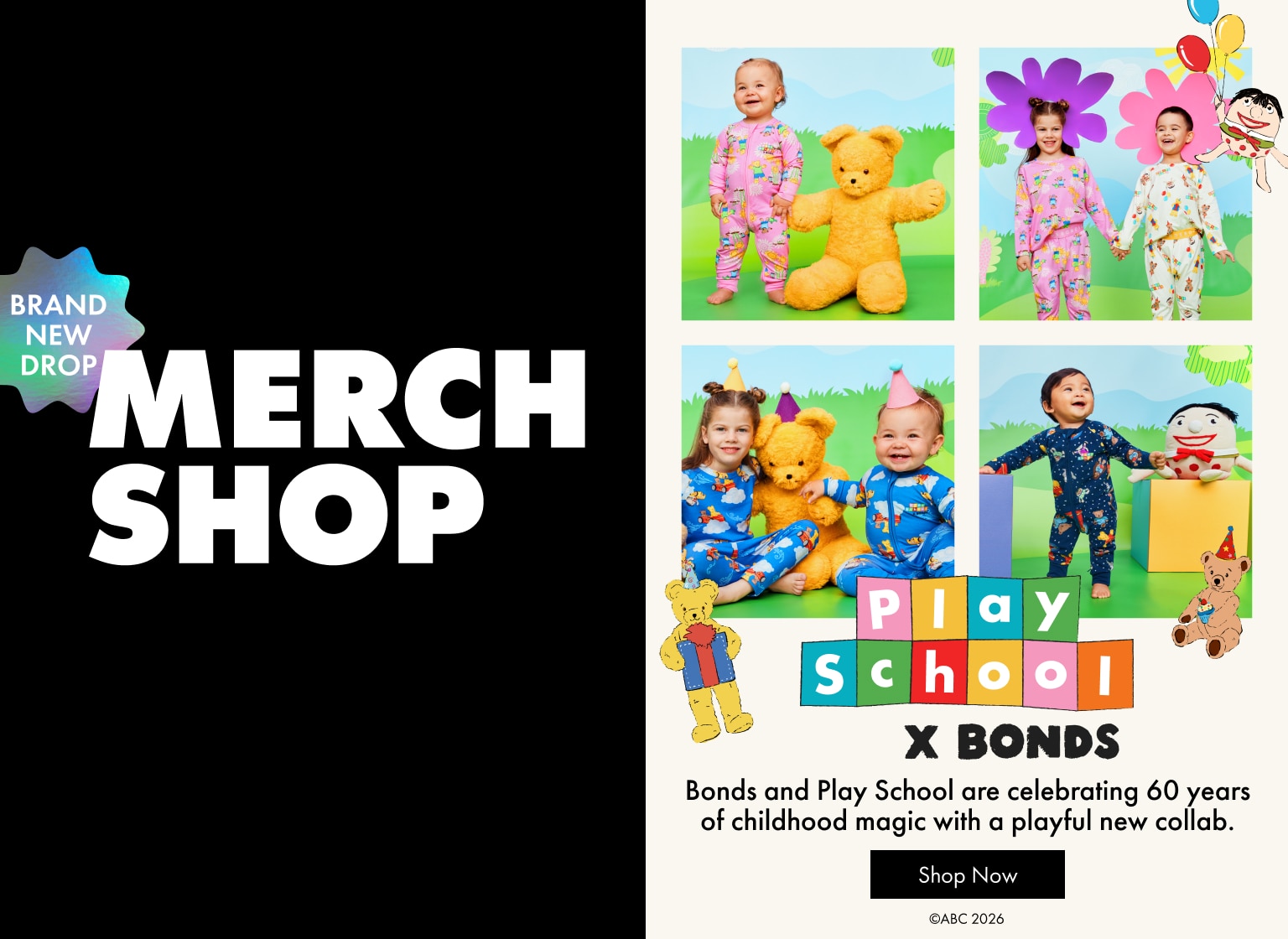 Bonds and Play School are celebrating 60 years of childhood magic with a playful new collab. 