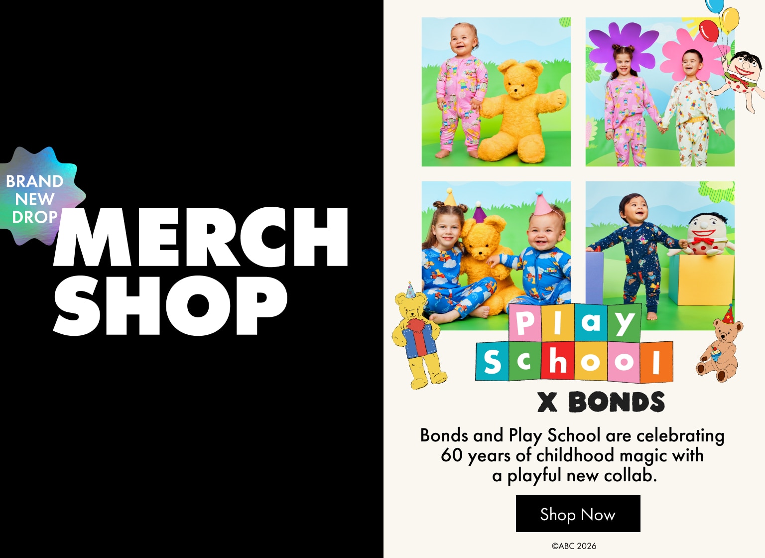Bonds and Play School are celebrating 60 years of childhood magic with a playful new collab. 